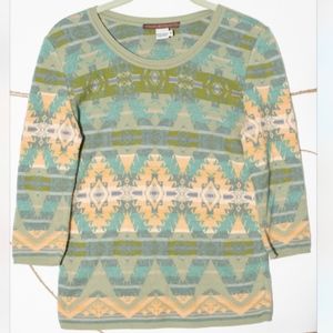 Peruvian Connection Shirt w/ Aztec Print, green XS